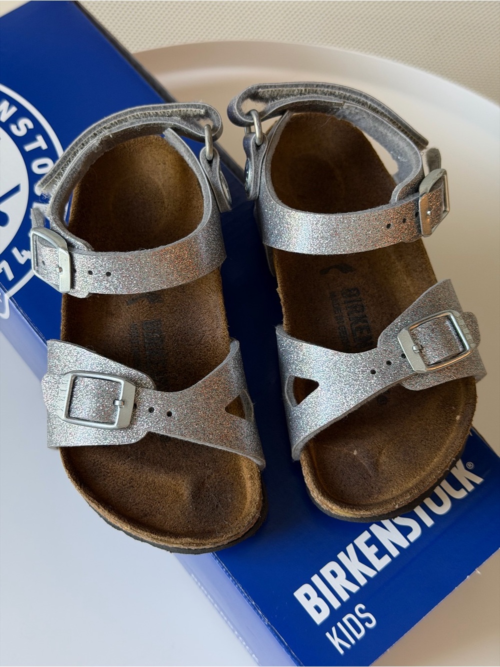 Birkenstock Kids Silver Glitter Adjustable Sandals